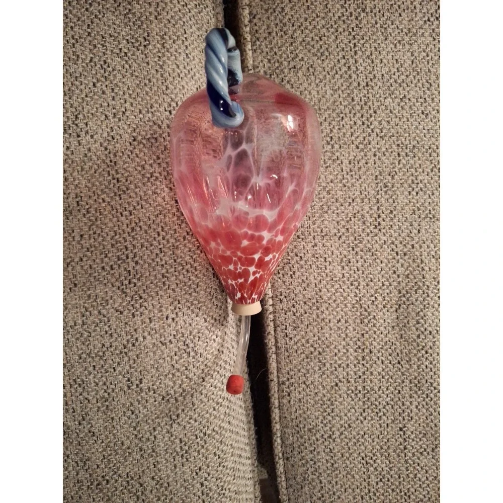 Hand Blown Glass Hummingbird‎ Feeder Clear Glass with Red-Blue